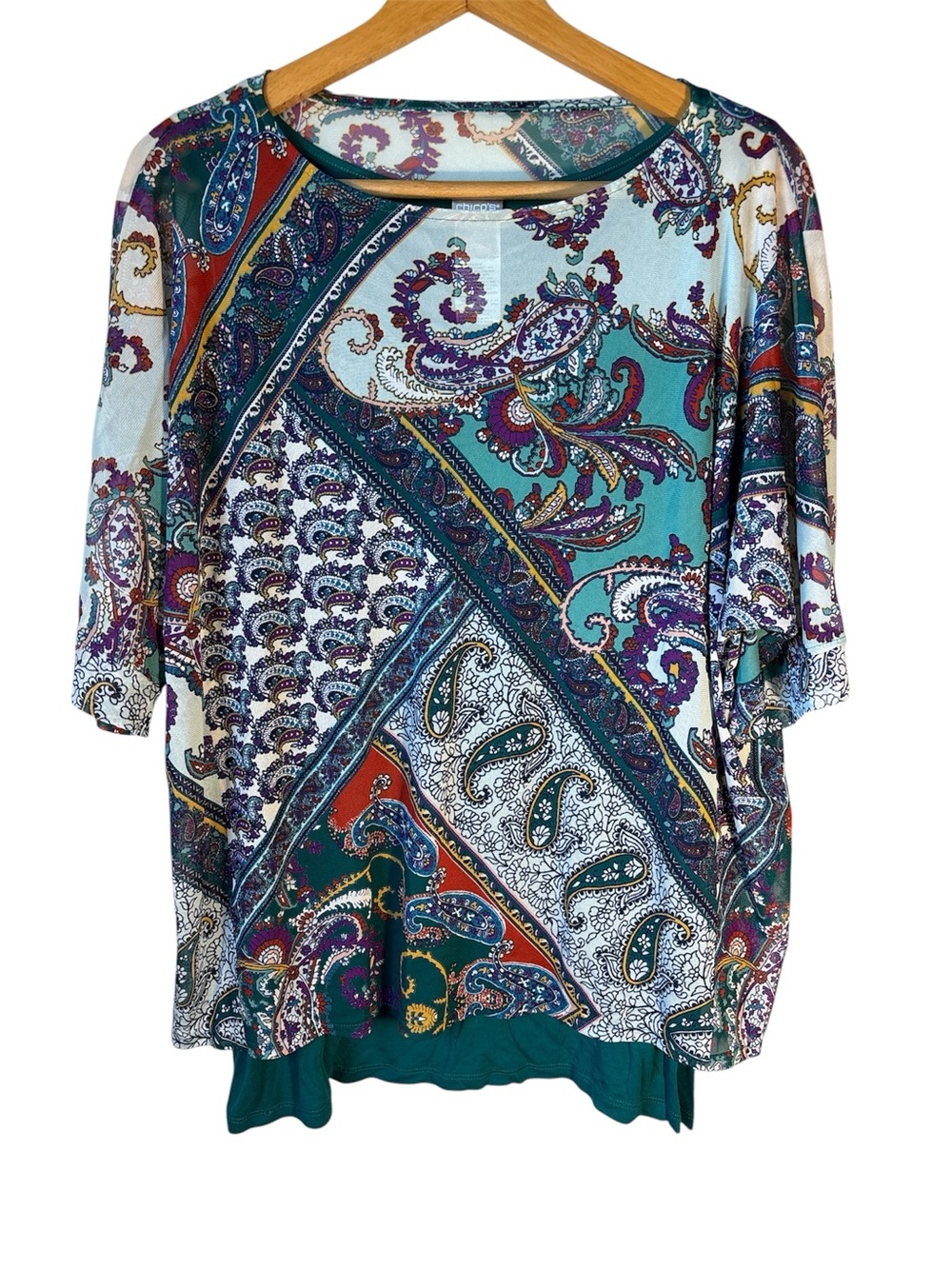 Chico's Top Size 2 Large Blouse Tank W/ Sheer Overlay Paisleys Artsy Flowy